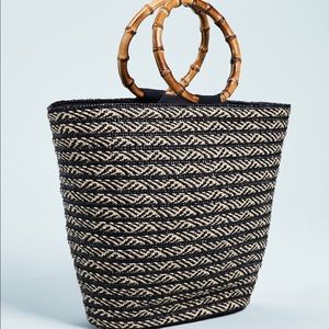 Caterina Bertini Hand Held Straw Tote Bamboo Handles - worn once - like new